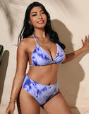 Emoswims-Blue Halterneck Sideways Lace-Up Bikini Set