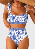 Emoswim - Women's Tie Shoulder Bikini Sets 2 Piece Striped Swimsuits High Waisted Bathing Suits