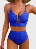 Emoswim - 2026 Summer Two Piece Bikini Set U-Wire Cutout High Waisted Swimsuit-Blue