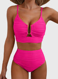Emoswim - 2026 Summer Two Piece Bikini Set U-Wire Cutout High Waisted Swimsuit-Pink