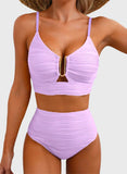 Emoswim - 2026 Summer Two Piece Bikini Set U-Wire Cutout High Waisted Swimsuit-Purple