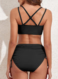 Emoswims - Women's Bikini Sets Two Piece Swimsuit V Neck High Waisted Ruched Tummy Control Bathing Suit