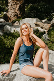 Emoswims - Tie Front Blouson Tankini Set In Seaside Stripe