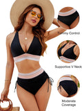 Emoswims - High Waisted Tummy Control Color Block Bikini Sets