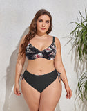 Emoswims-Black Round Neckline Sideways Lace-Up Bikini Set