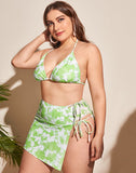 Emoswims-Light Green Halterneck Sideways Lace-Up Bikini Set