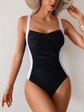 Emoswims - Women One Piece Swimsuit Ruched Tummy Control Bathing Suit Slimming Color Block Swim Suit Swimwear