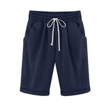 Emoswims - Women's Elastic Waist Knee Length Casual Cotton Bermuda Shorts with Drawstring