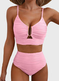 Emoswim - 2026 Summer Two Piece Bikini Set U-Wire Cutout High Waisted Swimsuit-Light Pink