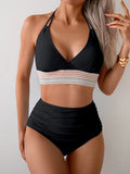 Emoswims - Two Piece High Waisted Bikini Sets Tummy Control Color Block Suspender Swimwear