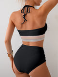 Emoswims - Two Piece High Waisted Bikini Sets Tummy Control Color Block Suspender Swimwear