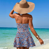 Emoswims - Women's One Piece Swimdress Tummy Control Cut Bathing Suit Tie Knot Swimsuit Sexy V Neck Criss Cross Halter Monikini