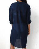 Emoswims - Navy Pocket Long Sleeve Cover Up