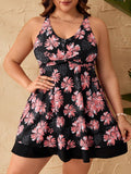 Floral Print Crisscross Back Two-Piece Tankini Skirt Set