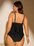 Black Tassel Hem Two-Piece Tankini Set