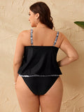 Retro Print Splicing Tummy Control Two-Piece Tankini Set