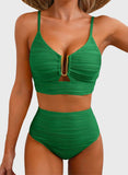 Emoswim - 2026 Summer Two Piece Bikini Set U-Wire Cutout High Waisted Swimsuit-Green