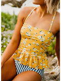 Emoswims - Peplum Tankini Swim In Mustard Daisy