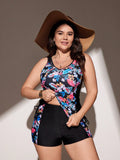 Floral Print Tummy Control Two-Piece Tankini With Swim Short