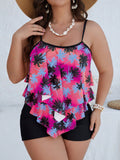 Tropical Print Hanky Hem Bikini Swimsuit Two-Piece Tankini With Swim Short