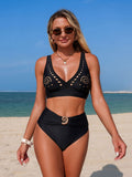 Emoswim - Women's 2 Piece Swimsuit High Waisted Bikini Set Deep V Neck Cut Out Tummy Control Bathing Suit