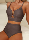 Emoswim - 2026 Summer Two Piece Bikini Set U-Wire Cutout High Waisted Swimsuit-Brown