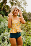 Emoswims - Peplum Tankini Swim In Mustard Daisy