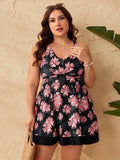 Floral Print Crisscross Back Two-Piece Tankini Skirt Set