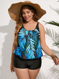 Tropisch Leaf Print Two-Piece Tankini With Swim Short