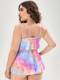 Tie Dye Print Flounce Two-Piece Tankini Set