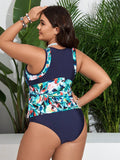 Floral Print Tummy Control Blouson Two-Piece Tankini Set