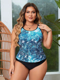 Plant Print Spaghetti Strap Tummy Control Two-Piece Tankini Set