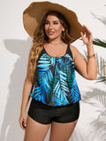 Tropisch Leaf Print Two-Piece Tankini With Swim Short