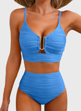 Emoswim - 2026 Summer Two Piece Bikini Set U-Wire Cutout High Waisted Swimsuit-Sky Blue