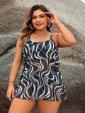 Wave Printed Ruffled Two-Piece Tankini Skirt Set