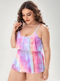 Tie Dye Print Flounce Two-Piece Tankini Set
