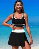 Emoswims - High Waisted Bikini Sets Tummy Control Swim Skirt Two Piece Swim Suit Tummy Control Color Block Bathing Suit