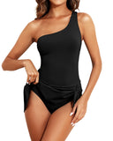Emoswims - Women One Piece Swim Dress One Shoulder Swimsuit with Skirt