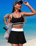 Emoswims - High Waisted Bikini Sets Tummy Control Swim Skirt Two Piece Swim Suit Tummy Control Color Block Bathing Suit