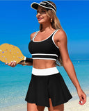 Emoswims - High Waisted Bikini Sets Tummy Control Swim Skirt Two Piece Swim Suit Tummy Control Color Block Bathing Suit