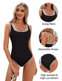 Emoswims - Women's One Piece Swimsuit Sports Adjustable Strap Bathing Suit Color Block Ribbed High Cut Swimsuits