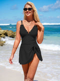 Emoswim - Womens One Piece Swimsuit Tummy Control Bathing Suit Scalloped Modest Tie Knot Swim Dress