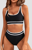 Emoswims - Women's High Waisted Bikini Sets Sporty Two Piece Swimsuits Color Block Cheeky High Cut Bathing Suits