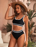Emoswims - Women's High Waisted Bikini Sets Sporty Two Piece Swimsuits Color Block Cheeky High Cut Bathing Suits