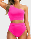 Emoswims - High-Waist One-Shoulder Tummy Control Bikini Set