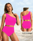 Emoswims - High-Waist One-Shoulder Tummy Control Bikini Set