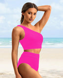 Emoswims - High-Waist One-Shoulder Tummy Control Bikini Set