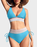 Emoswims - High Waisted Tummy Control Color Block Bikini Sets