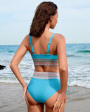 Emoswims - High Waisted Tummy Control Color Block Bikini Sets