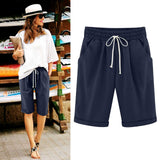 Emoswims - Women's Elastic Waist Knee Length Casual Cotton Bermuda Shorts with Drawstring